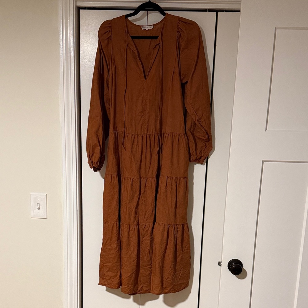 Elegant Long Sleeve Tan Dress